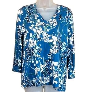 LOFT V NECK BLUE‎ FLORAL TOP